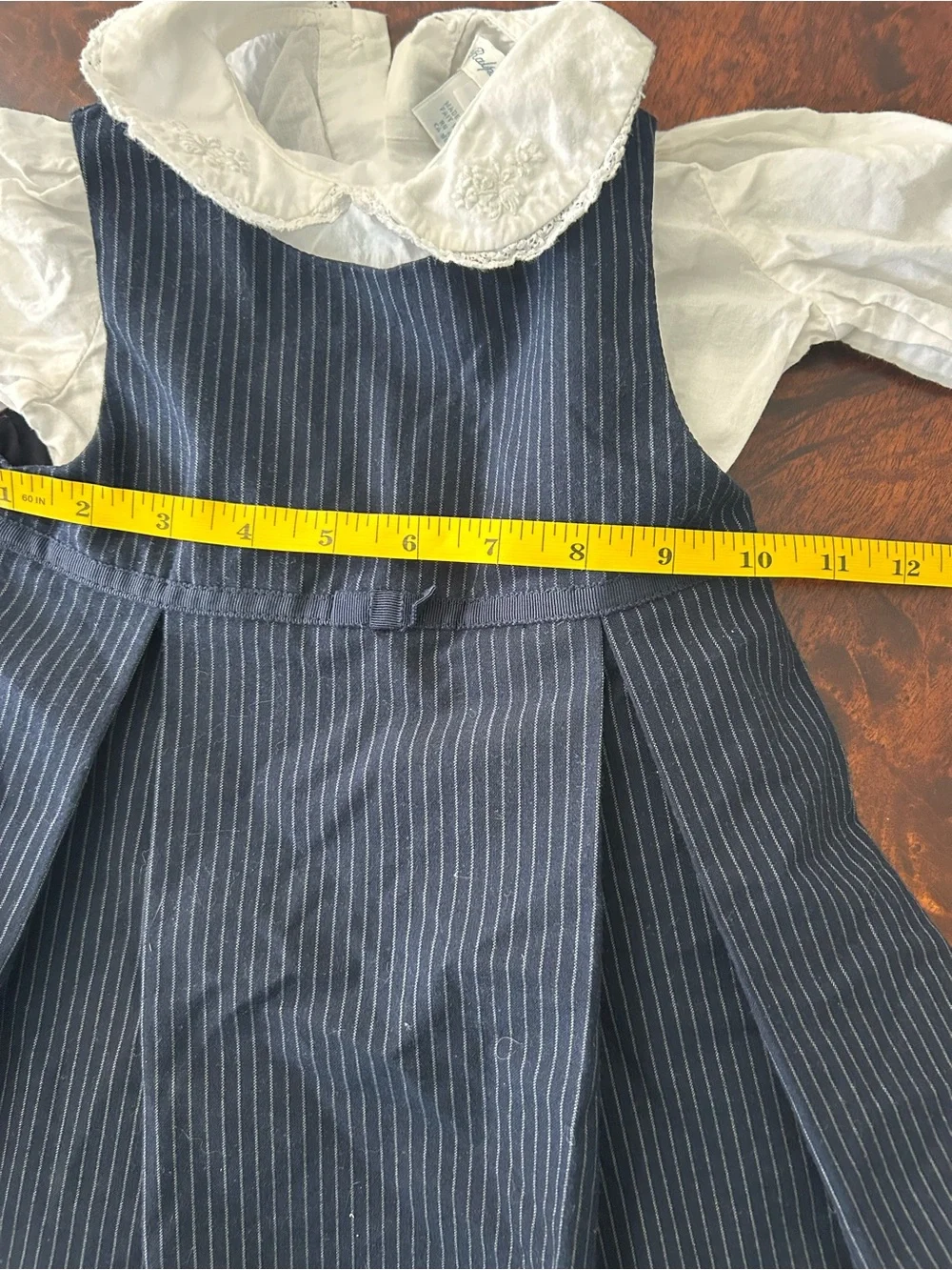 vintage Ralph Lauren 2 Pc Baby girls 12 m Navy pinafore dress set White Blouse